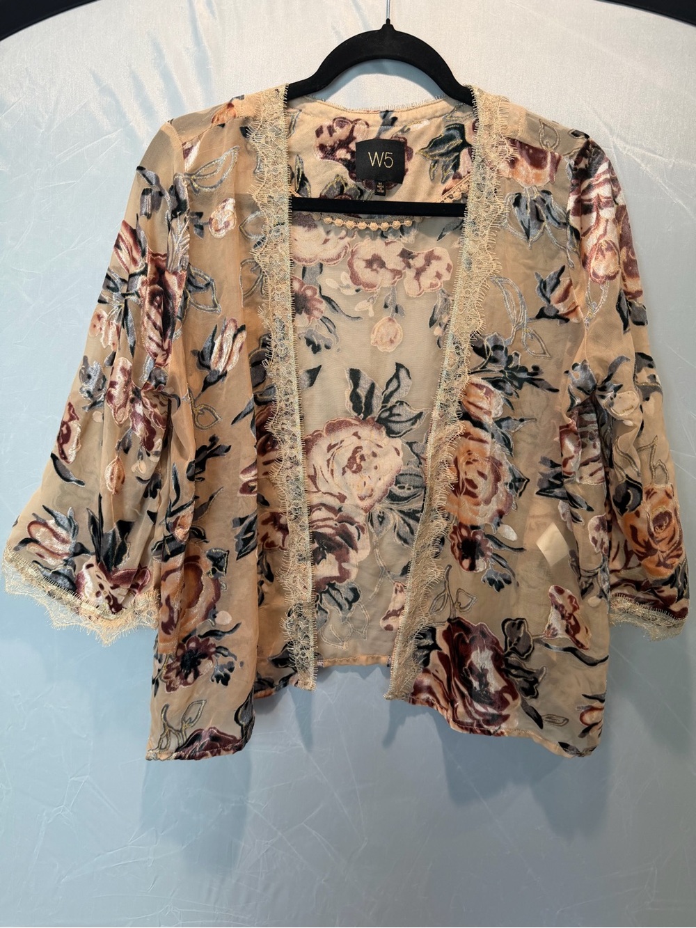 W5 Floral Velvet Burnout Kimono Cardigan Size Medium